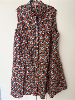 ZURI Button Down Dress With Spiral Pinwheel Orange Blue Colors Womens size 2X